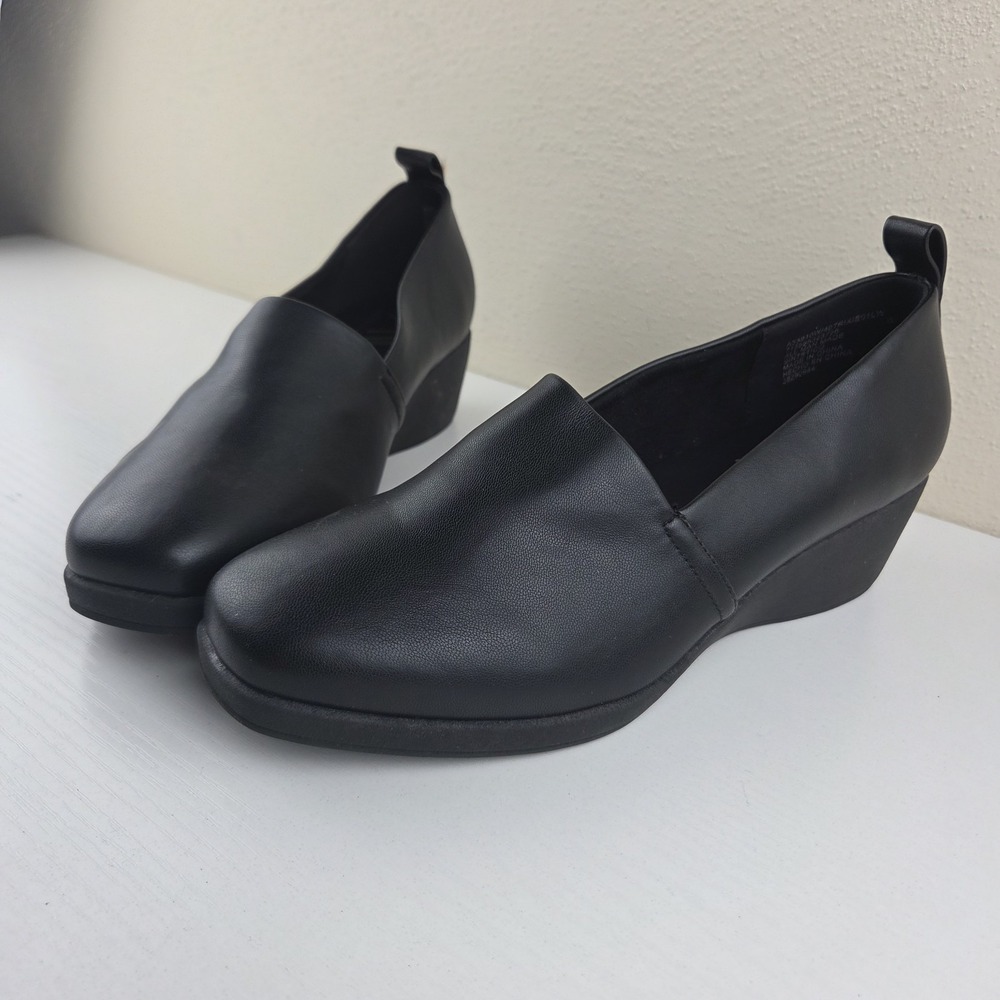 Aerosoles Aline Comfortable Stretch Faux Leather Black Wedge Shoes Women's 8 M